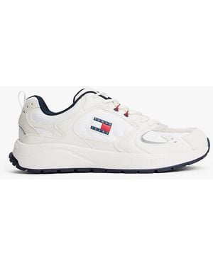 Tommy Hilfiger Logo Mixed Texture Trainers - White
