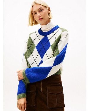 Tommy Hilfiger Oversized Alpacamix Trui Met Argyle-Motief - Blauw
