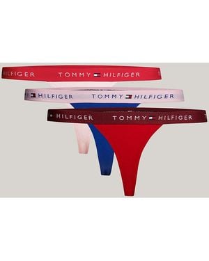 Tommy Hilfiger 3-pack Repeat Logo String Thongs - Red