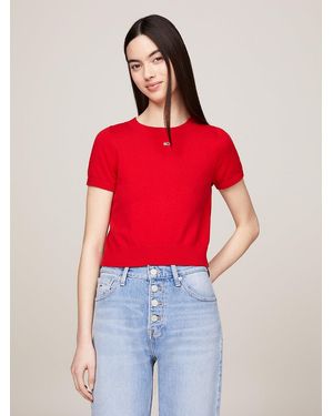 Tommy Hilfiger Pull Court À Manches Courtes - Rouge