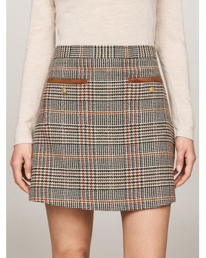 Tommy Hilfiger Check Tweed Mini Skirt With Wool - Brown