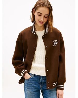 Tommy Hilfiger Double-Faced Wool Blend Bomber Jacket - Brown