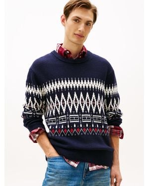Tommy Hilfiger Pull Décontracté Fair Isle En Laine Mélangée - Bleu