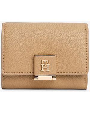 Tommy Hilfiger Th Monogram Pebble Grain Trifold Wallet - Natural