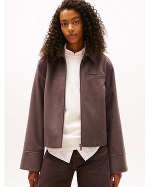 Tommy Hilfiger Collared Zip-Thru Wool Blend Twill Jacket - Brown
