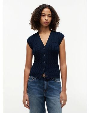 Tommy Hilfiger Cable Knit Slim Cap Sleeve Cardigan - Blue