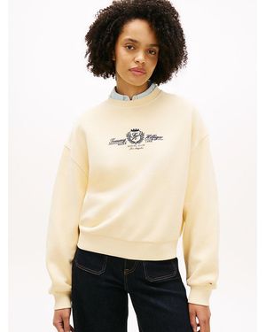 Tommy Hilfiger Crest Embroidery Relaxed Terry Sweatshirt - Natural