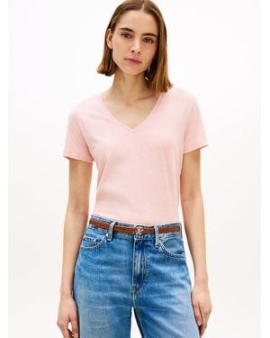 Tommy Hilfiger Linen Blend V-Neck T-Shirt - Blue