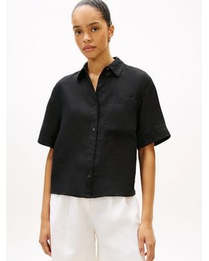 Tommy Hilfiger Relaxed Fit Pure Linen Short Sleeve Shirt - Black