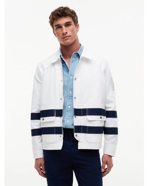 Tommy Hilfiger Stripe Flap Pocket Collared Jacket - White