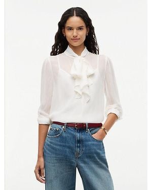 Tommy Hilfiger Regular Fit Crinkle Georgette Blouse Met Strik - Wit