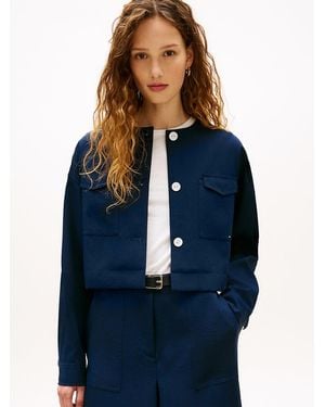 Tommy Hilfiger Tailored Collarless Boxy Short Utility Jacket - Blue