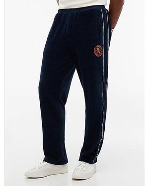 Tommy Hilfiger Joggers De Velour Con Aplicación De Escudo Y Rayas - Azul