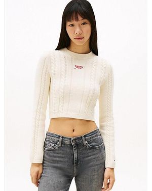 Tommy Hilfiger Zopfmuster-Pullover Mit Mock Neck - Weiß