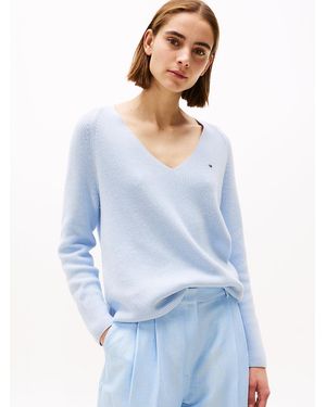 Tommy Hilfiger Pull En Maille Torsadée À Col En V - Bleu