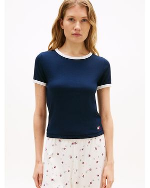 Tommy Hilfiger Heritage Contrast Trim Ribbed Lounge T-Shirt - Blue
