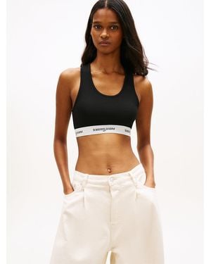 Tommy Hilfiger Repeat Logo Tape Racerback Bra Top - Black