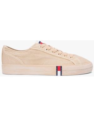 Tommy Hilfiger Archive Flag Stripe Washed Canvas Trainers - Natural