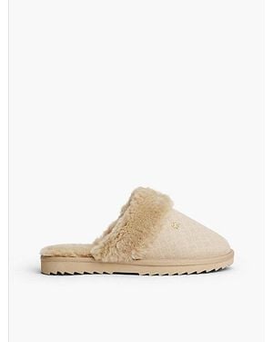 Tommy Hilfiger Leren Slipper Met Imitatiebont En Kartelzool - Wit