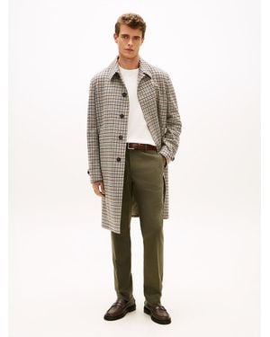 Tommy Hilfiger Houndstooth Wool Blend Longline Coat - White