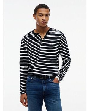Tommy Hilfiger Jersey Henley T-Shirt Met Lange Mouwen - Blauw