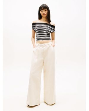 Tommy Hilfiger Pleated Mid Rise Loose Straight Leg Jeans - White
