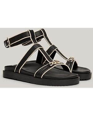 Tommy Hilfiger Leren Sandaal Met Open Neus En Th-monogram - Zwart
