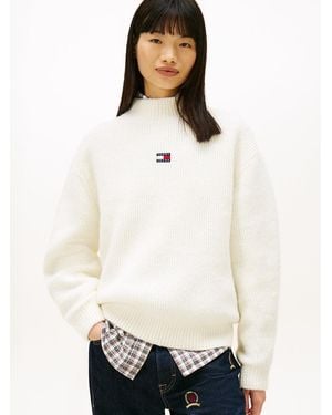 Tommy Hilfiger Tommy Badge Relaxed Mock Neck Jumper - White