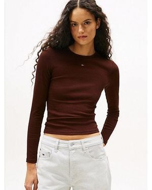 Tommy Hilfiger Geribd Longsleeve Slim Fit T-Shirt - Bruin
