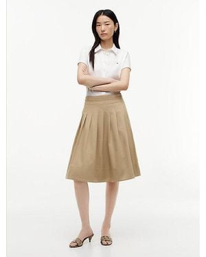 Tommy Hilfiger Pleated Midi Chino Skirt - Natural