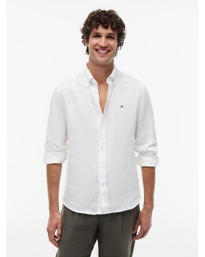 Tommy Hilfiger Regular Fit Washed Pure Linen Shirt - White