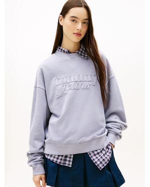 Tommy Hilfiger Logo Appliqué Washed Boxy Sweatshirt - Purple
