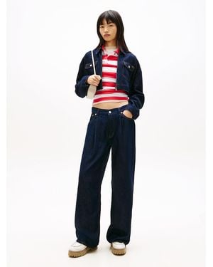 Tommy Hilfiger Pleated Mid Rise Loose Straight Leg Jeans - Blue