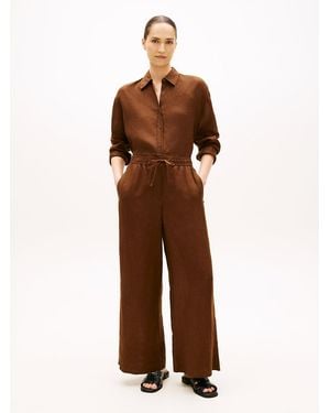Tommy Hilfiger Relaxed Wide Leg Pure Linen Trousers - Brown
