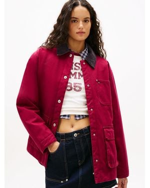 Tommy Hilfiger Corduroy Collar Twill Utility Jacket - Red