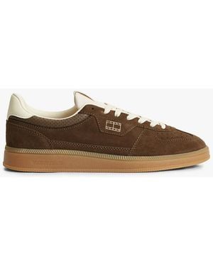 Tommy Hilfiger The Greenwich Metallic Logo Suede Trainers - Brown