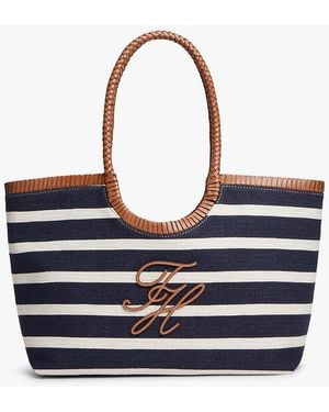 Tommy Hilfiger Tote Bag Rayé À Logo Texturé - Bleu