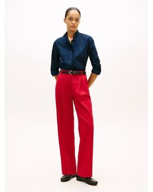 Tommy Hilfiger Timeless Pleated Relaxed Straight Leg Trousers - Red