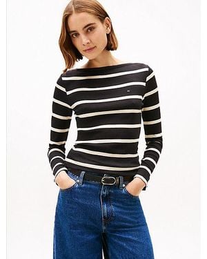 Tommy Hilfiger Geripptes Slim Fit Langarmshirt - Blau