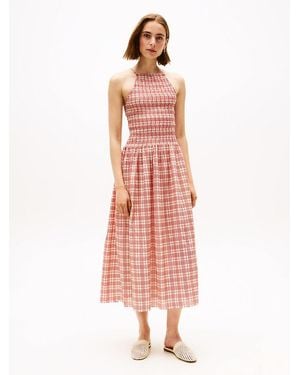 Tommy Hilfiger Shirred Sleeveless Midi Dress - Pink