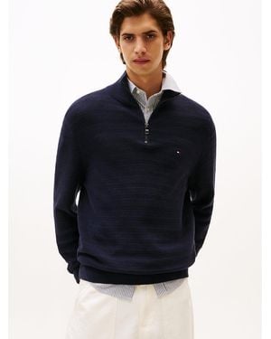 Tommy Hilfiger Textured Stripe Quarter-zip Jumper - Blue