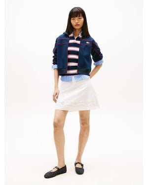 Tommy Hilfiger Broderie Anglaise Mini Skirt With Linen - Blue