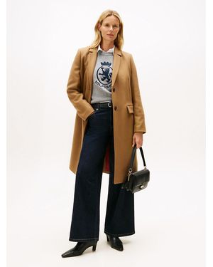 Tommy Hilfiger Manteau Droit Avec Cachemire - Blanc