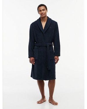 Tommy Hilfiger Pure Cotton Hooded Bathrobe - Blue
