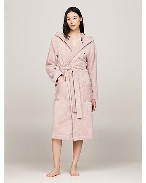 Tommy Hilfiger Albornoz Original Con Capucha Y Logo Bordado - Rosa