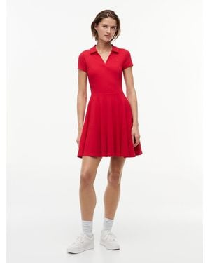 Tommy Hilfiger Ribbed Fit And Flare Mini Polo Dress - Red