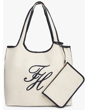 Tommy Hilfiger Cabas De Plage En Toile Avec Pochette - Neutre