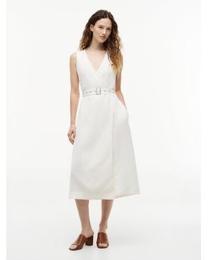 Tommy Hilfiger Belted Linen Blend Sleeveless Wrap Midi Dress - White