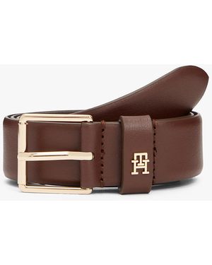 Tommy Hilfiger Th Monogram Square Buckle Leather Belt - Brown