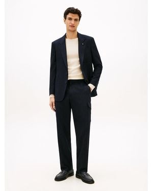 Tommy Hilfiger Pinstripe Wool Blend Trousers - Blue